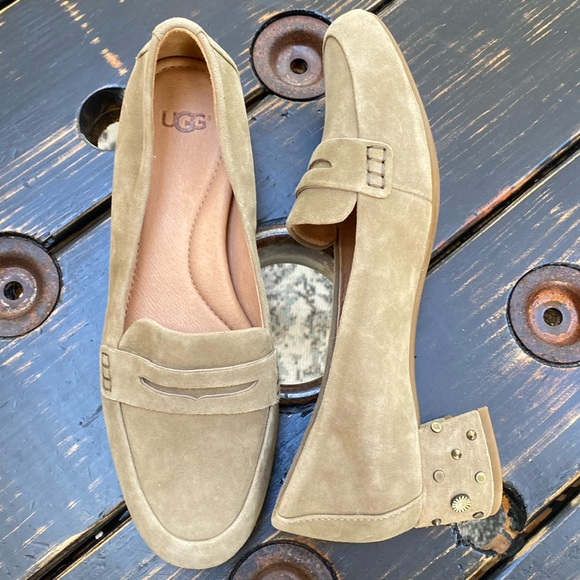 UGG Suede Loafers with Bedazzled Detail in 1.5” Chunky Heel - Picture 1 of 10